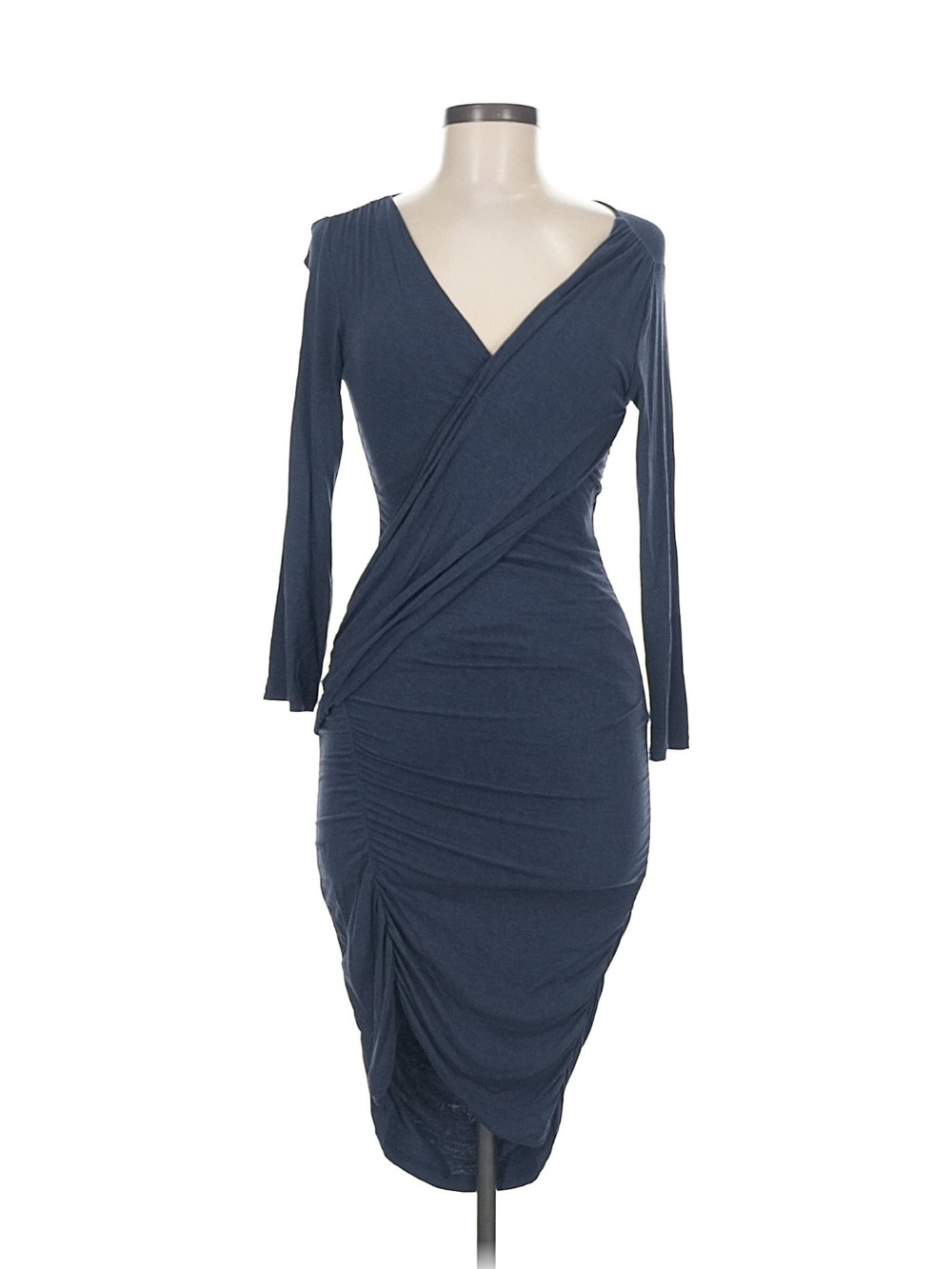 Theory Navy Wrap Ruched Long Sleeve Dress